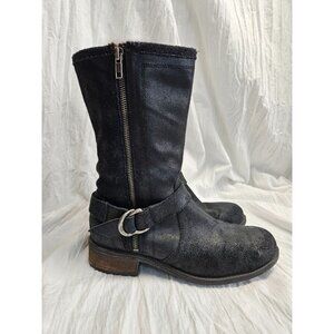 Ugg Black Moto Boots Suede Leather Snakeskin Gusset Silva Womens Size 10 / 41